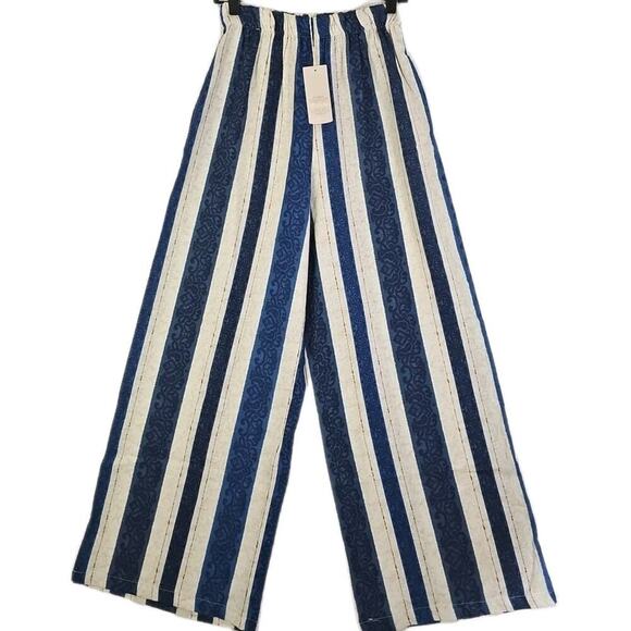 Bellambra~Woman S~Linen Blend Boho Top/Pants 2 Pc. Striped Italy Blue/Beige NWT. - Picture 11 of 16